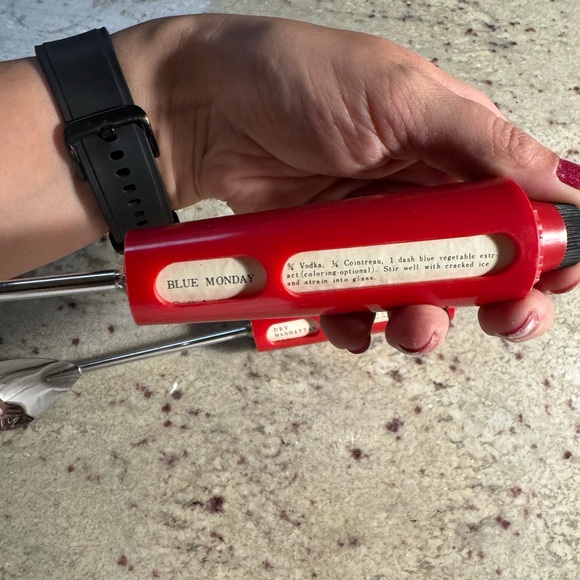 Mid-Century Vermouth Red and Silver Bar Tool Set - Picture 6 of 8